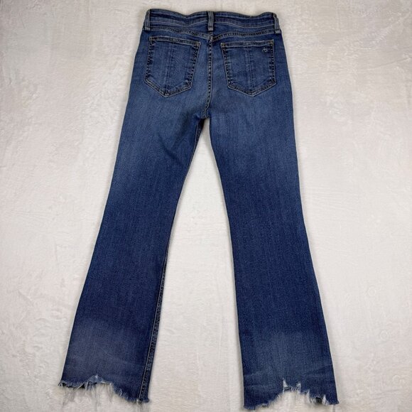 rag & bone Nina High-Rise Flare Frayed Ankle Jeans Dark Wash Womens 26 - Picture 5 of 11